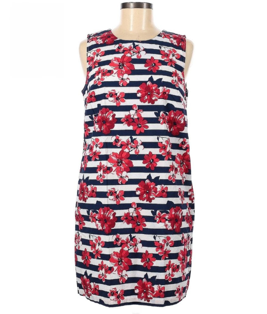 Women's Tabitha Webb Floral Sheath Dress, Size 10, White & Navy Striped Red