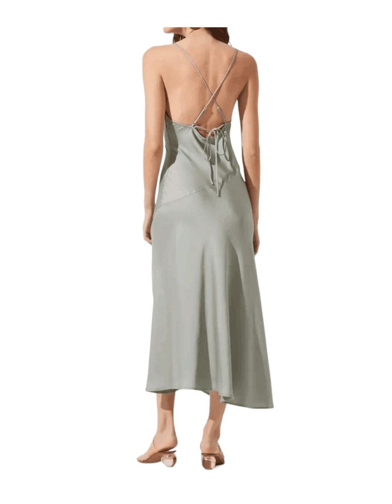 ASTR the Label Gaia Dress in Light Sage SMALL New $89 Satin Midi Cocktail