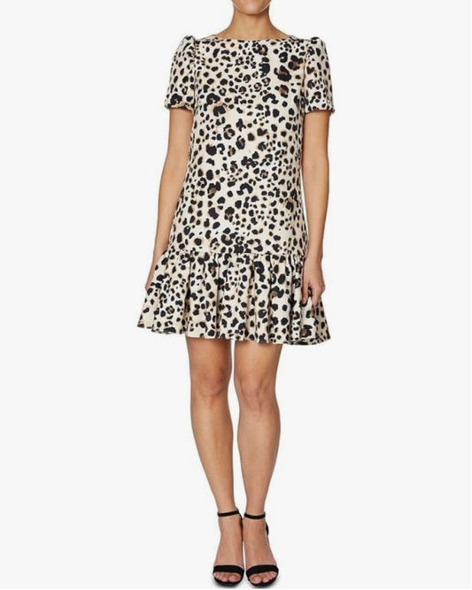 Women's Betsey Johnson Dress, Size 4, Leopard Print, Ruffle Hem Short Sleeve