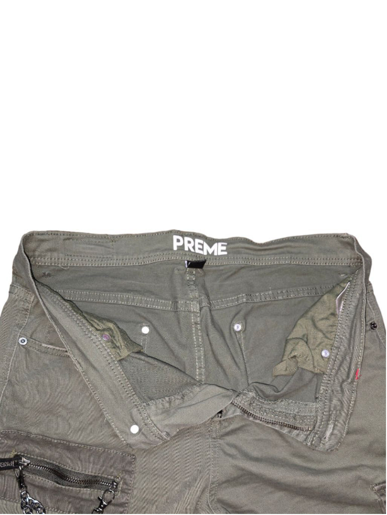 Men's Preme Green Cargo Pants with Chains and Straps Tactical Punk Size 36 X 33