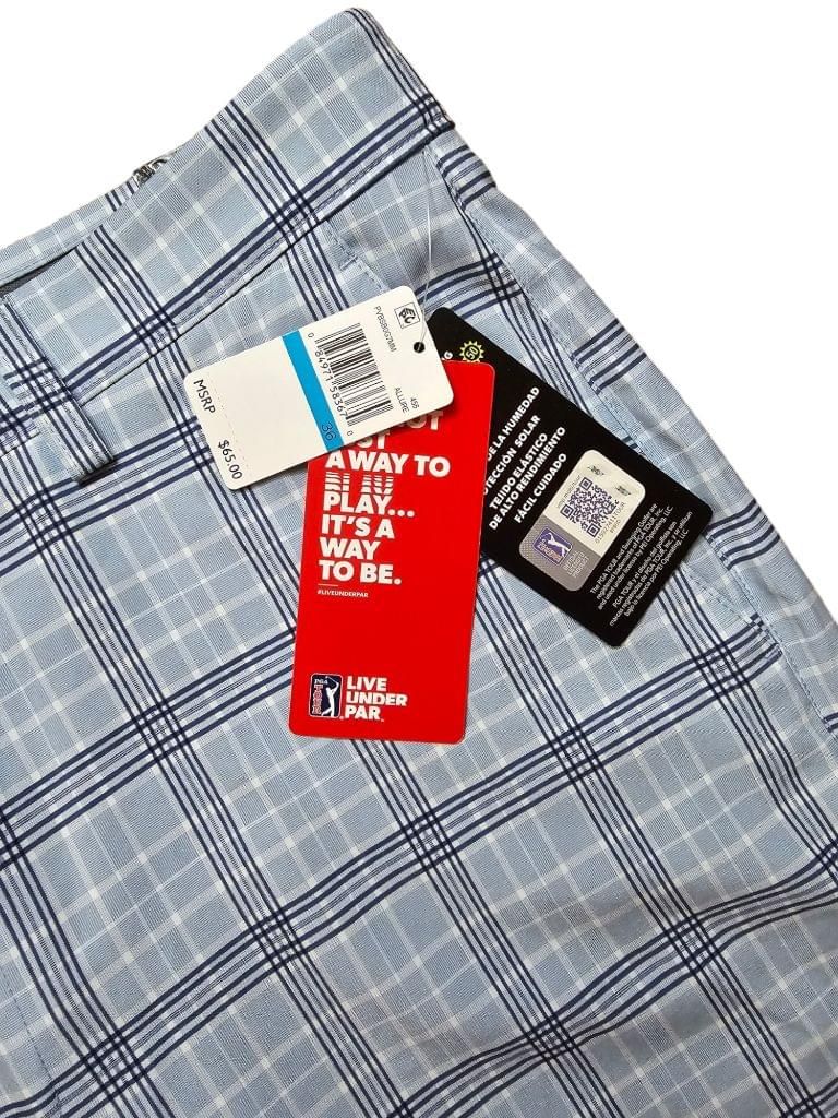 Men's PGA TOUR Blue Plaid Stretch Shorts Size 36 MSRP $65