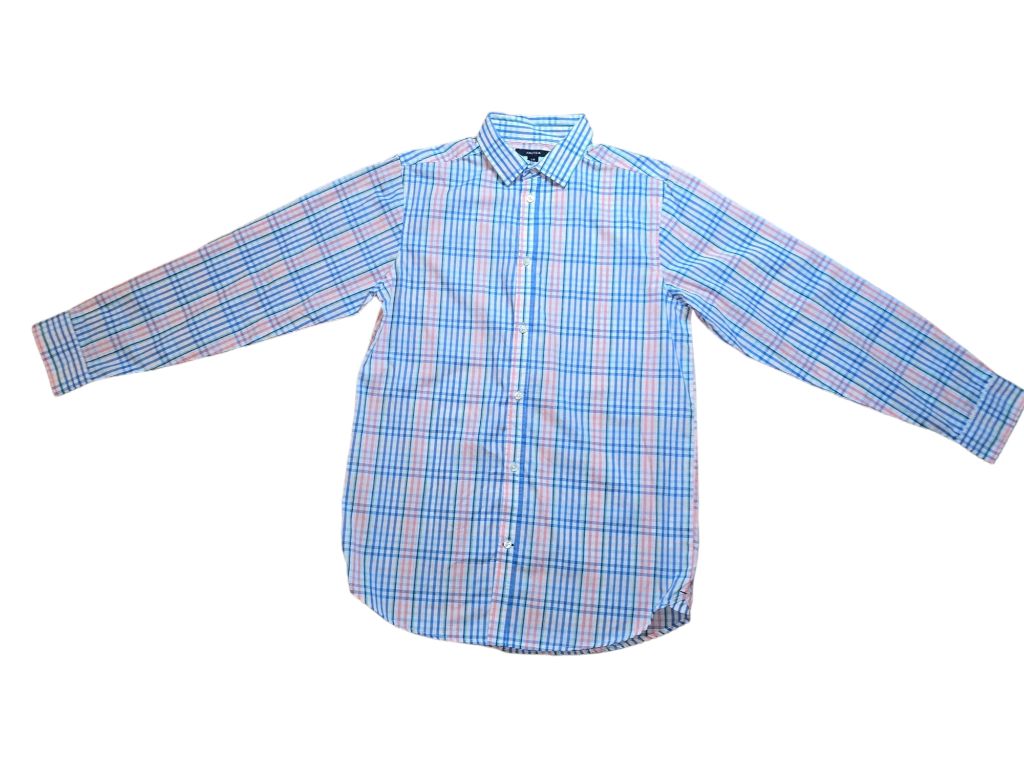 Boys Nautica Blue Pink Green Plaid Button Down Shirt Size 18 Long Sleeve