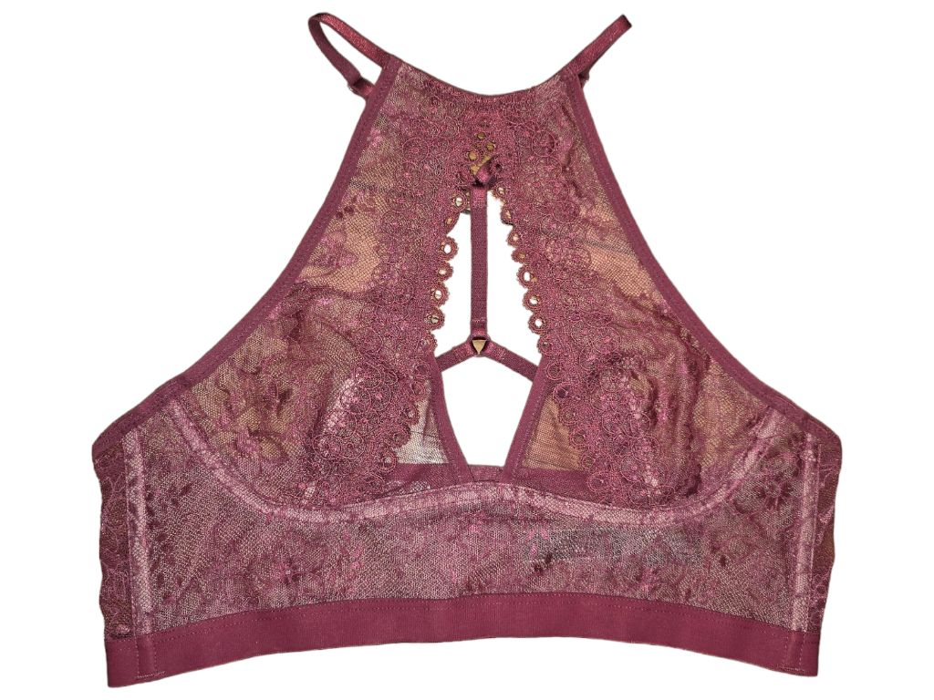 Victorias Secret Very Sexy Floral Lace High-Neck Bralette Size Small Burgundy