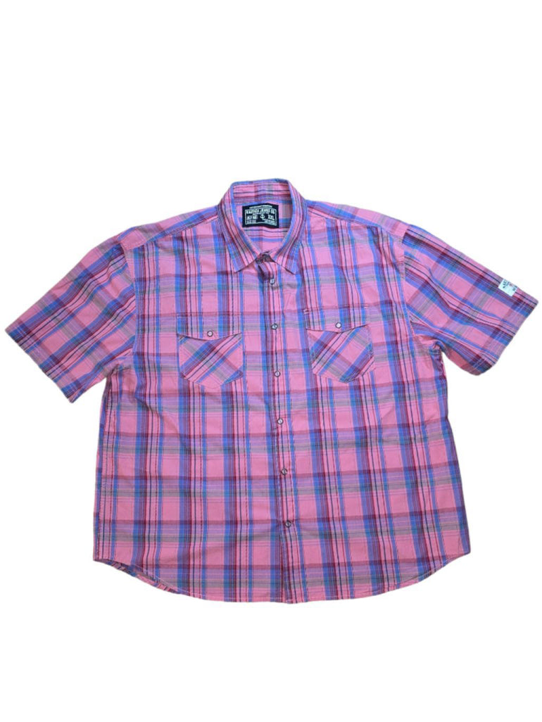 Vintage Men's Nautica XXL Pink Plaid Western Snap Button Short Sleeve Shirt