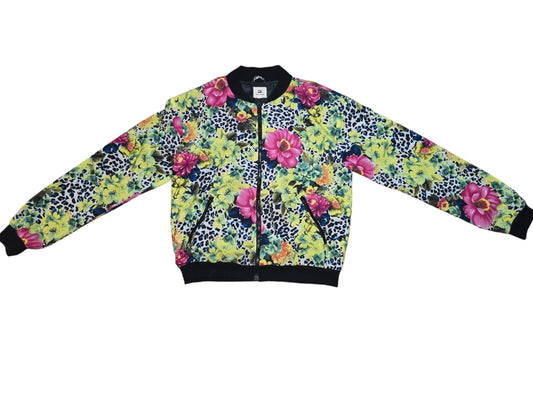 Women's Cotton Candy Floral Lropard Bomber Jacket Size M Yellow