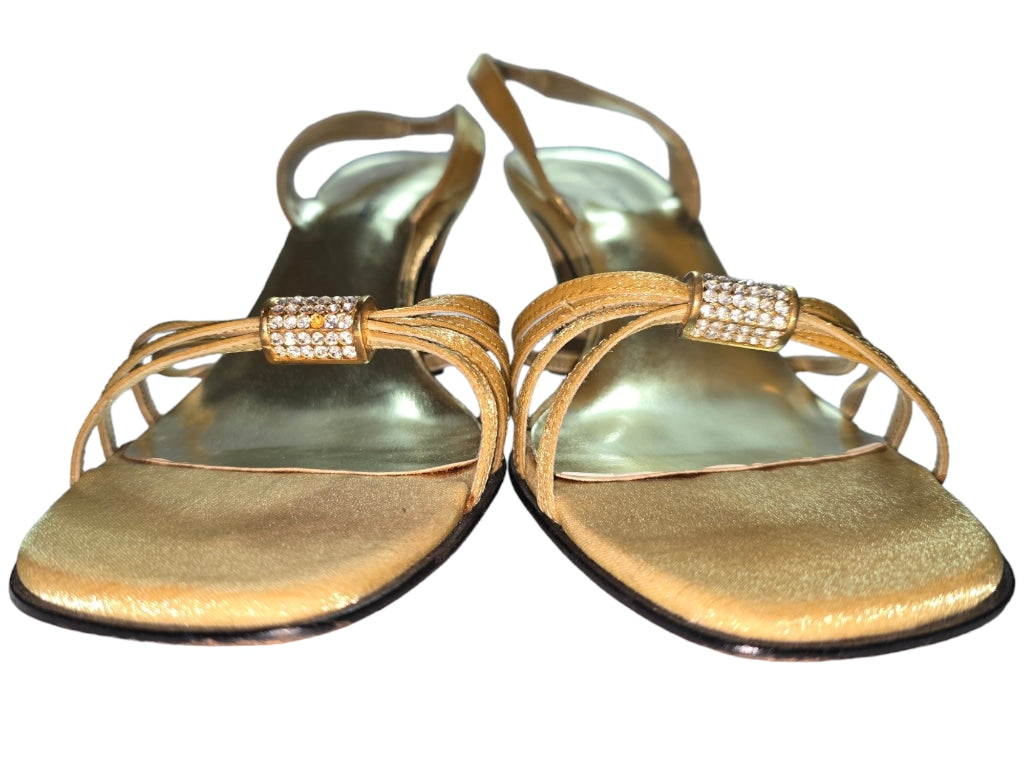 VTG Valenti Franco Gold Formal Strappy Sandals Size 10M Rhinestone Slingback