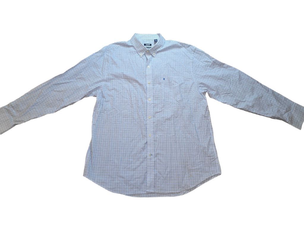 Men's IZOD Premium Essentials Blue Gingham Button Down Shirt Size XL