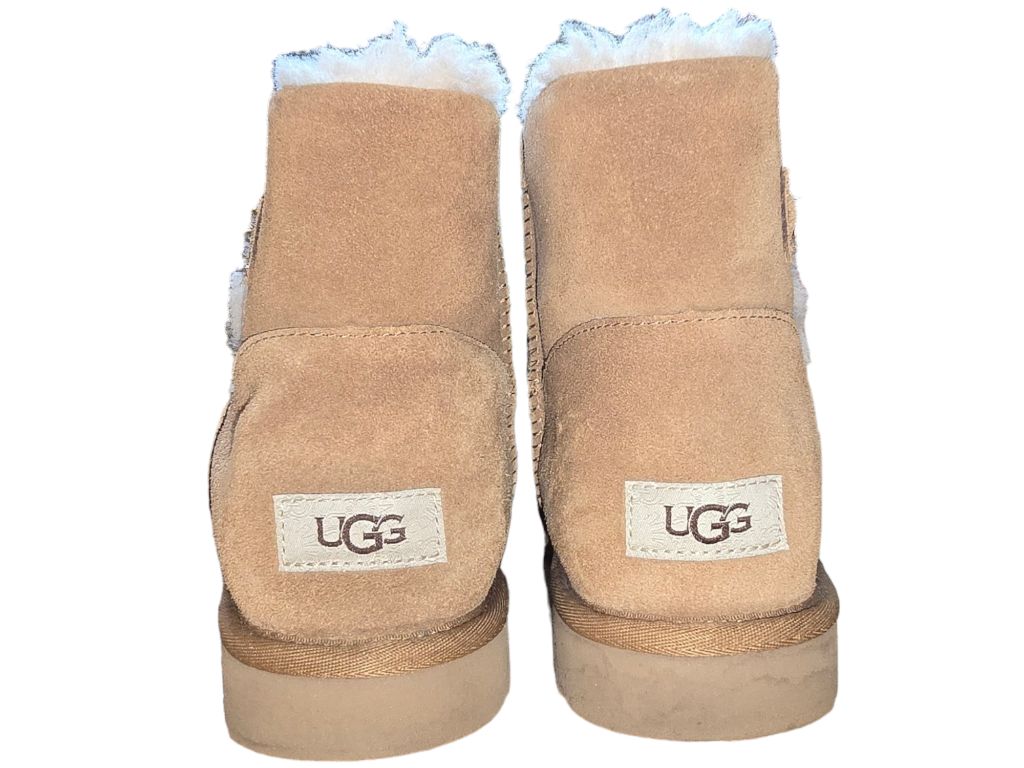 Women's UGG Mini Bailey Chestnut Crystal Button Suede Boots Size 10