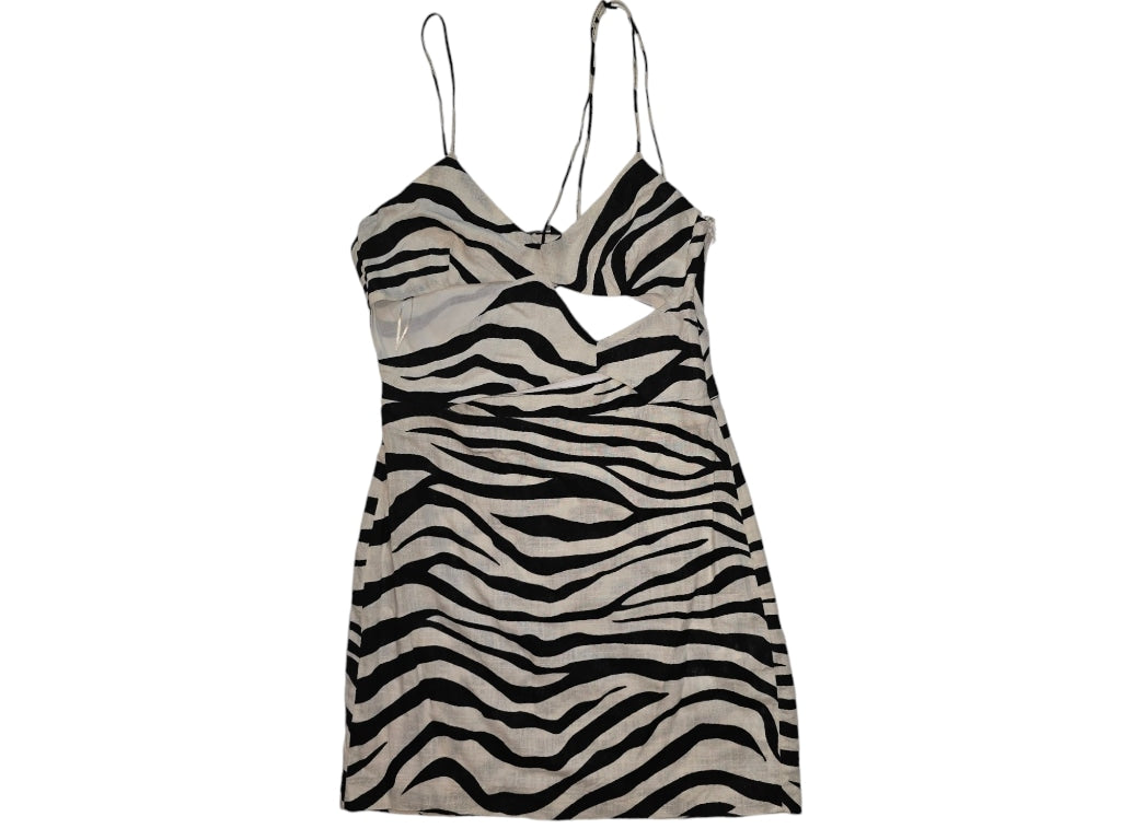 Women Zara Linen Dress Mini White Black Zebra Print Size M Strappy Cutout