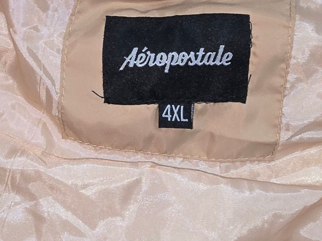 Aeropostale Hooded Puffer Jacket Size 4XL Tan Varsity 1987 Vintage Rare