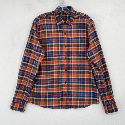 Men's Tailor Vintage Luxe Performance Flannel Shirt Medium Orange Blue Plaid L