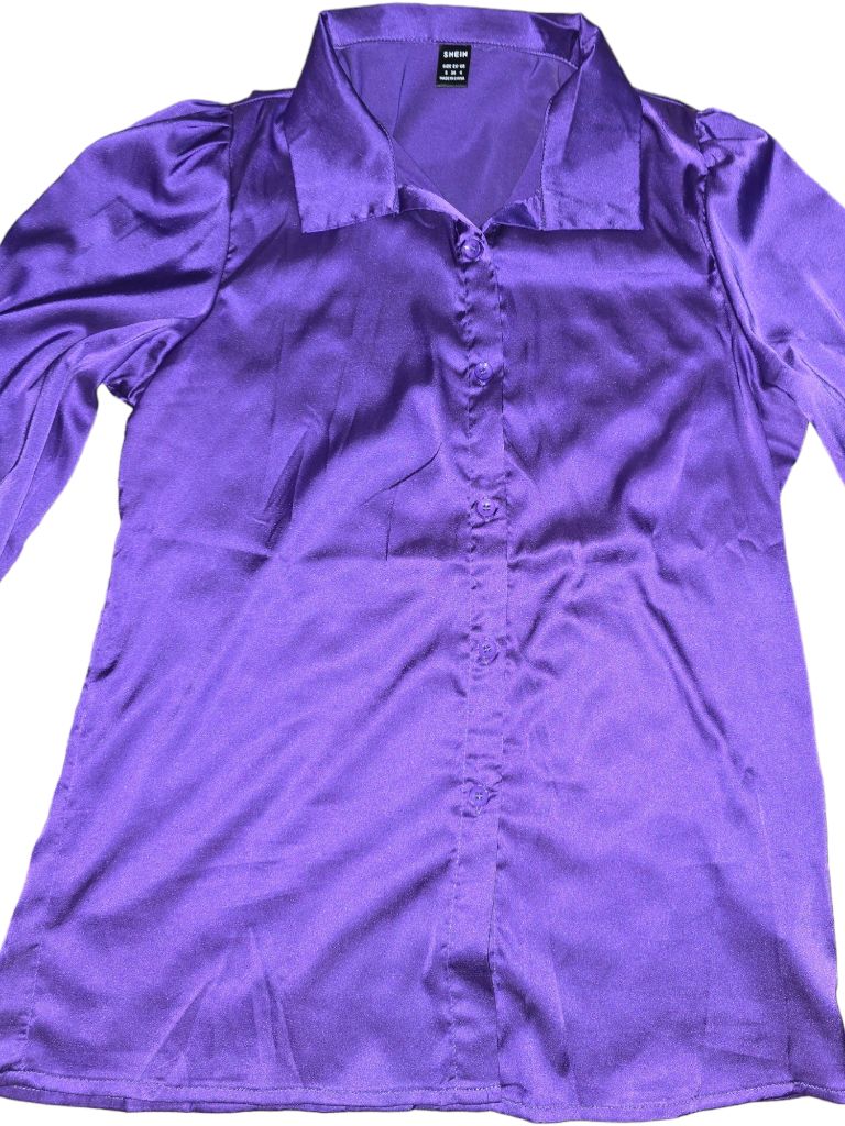 Women's Shein Purple Satin Button Up Shirt and Pants Set Size M