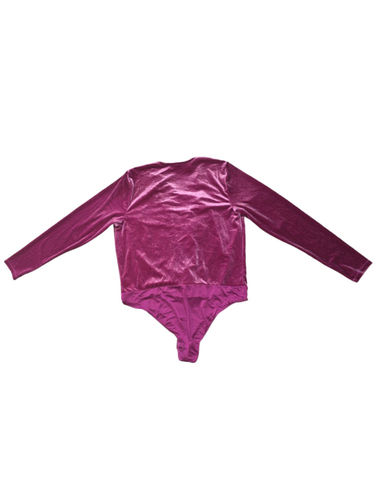 AND NOW THIS WOMEN'S BODYSUIT 3X RASBERRY RADIANCE VELVET LONG SLEEVES FUSCHIA