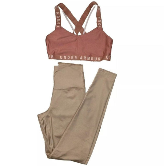 Lot 2 UNDER ARMOUR Burnt Orange Sports Bra M & Aerie Nude Sheen Leggings S