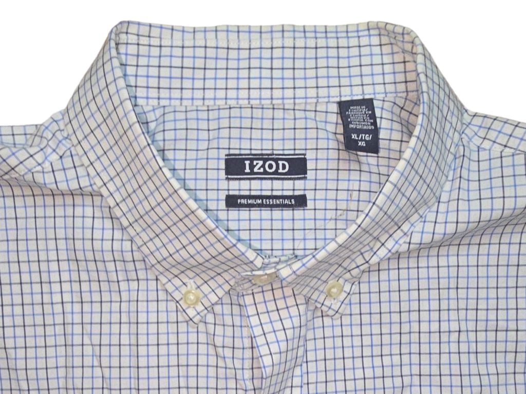 Men's IZOD Premium Essentials Blue Gingham Button Down Shirt Size XL