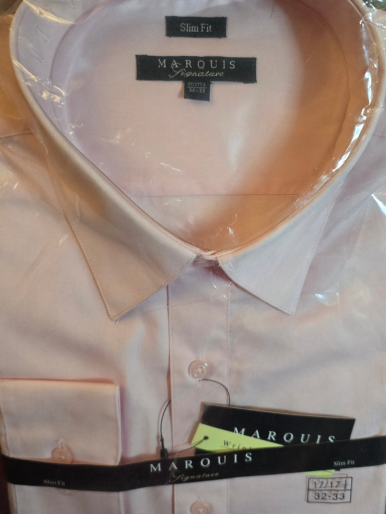 Marquis Men's Blush Pink Long Sleeve Slim Fit Dress Shirt 17-17 1/2, 32/33