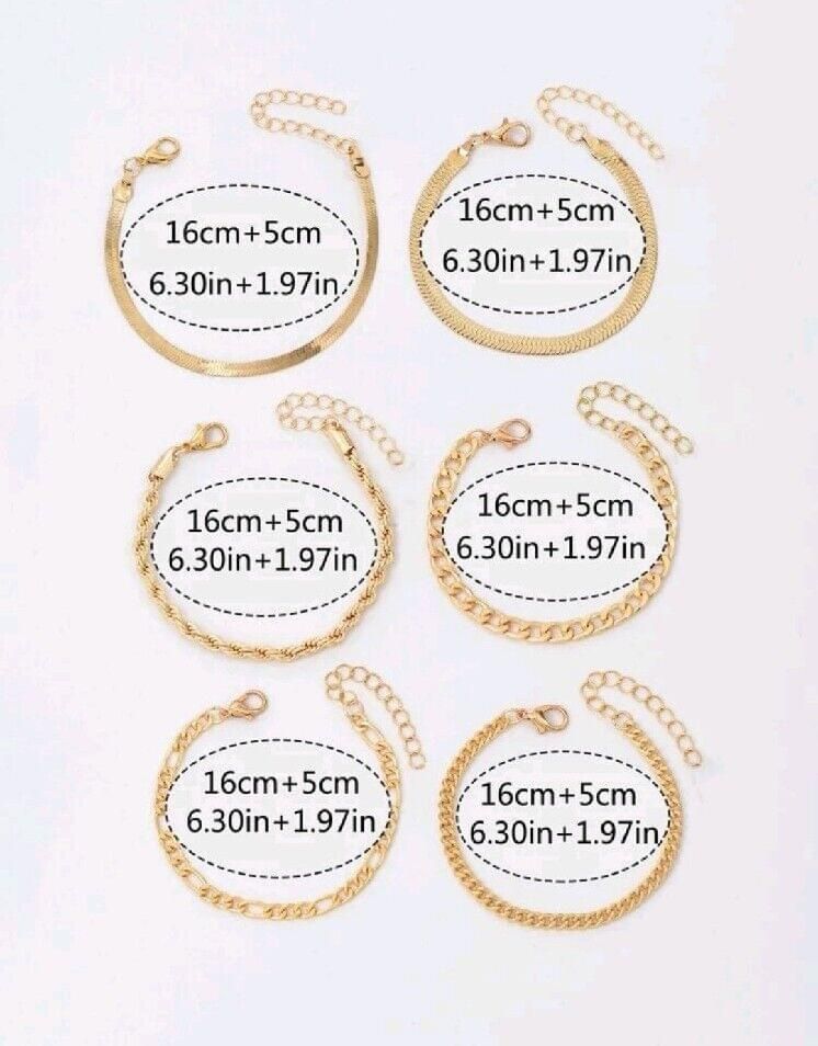 LADIES 6 PIECE MIXED STYLES OF Gold Metal Minimalist CHAIN BRACELETS