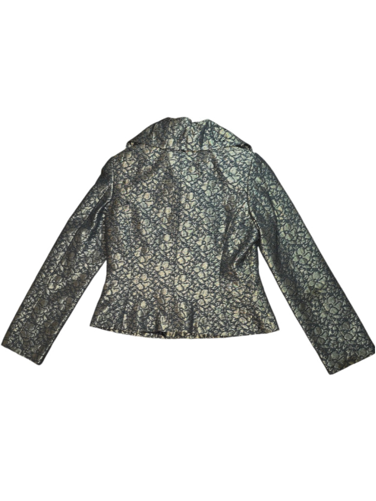 Vintage H&M Bronze Jacquard Blazer, Y2K Metallic Floral Black Gold SZ 8