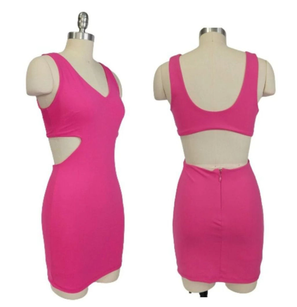 Y2K Women's bebe Pink Cut Out Bodycon Mini Dress Size XXS Open Back Barbie