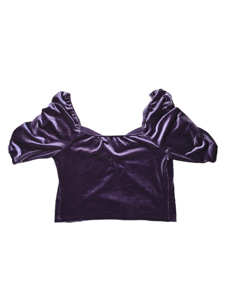 Women's And Now This Top 1X Purple Crushed Velvet Scrunch Sleeve Sweetheart Neck