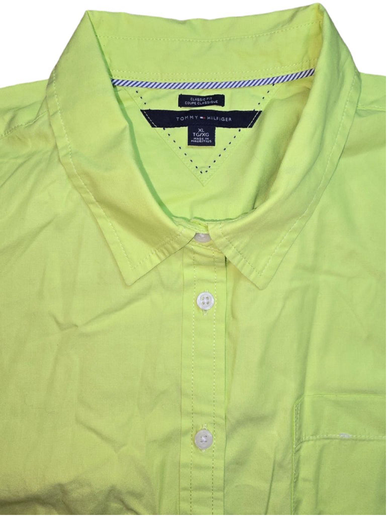 Women's Tommy Hilfiger Classic Fit Neon Green Button Down Shirt Size XL