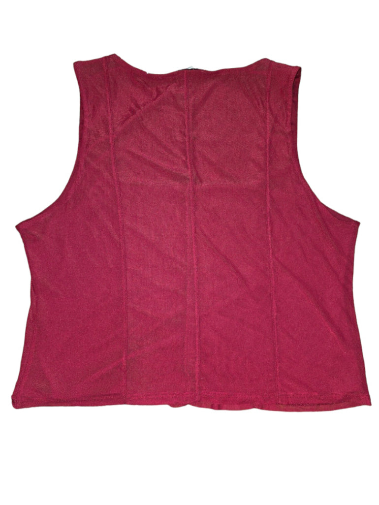 Women's Square-Neck Mesh Tank Top 2X Dark Pink Fuschia Corset Style