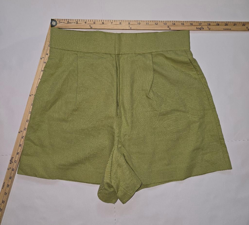 Women Zara Matching Set Crochet Crop Top M and Linen Green Shorts L Vintage Styl