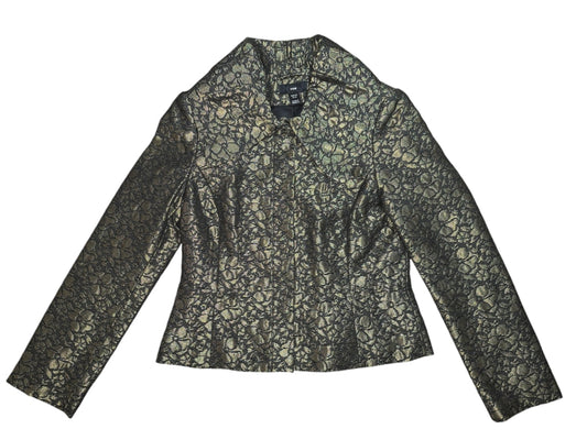 Vintage H&M Bronze Jacquard Blazer, Y2K Metallic Floral Black Gold SZ 8