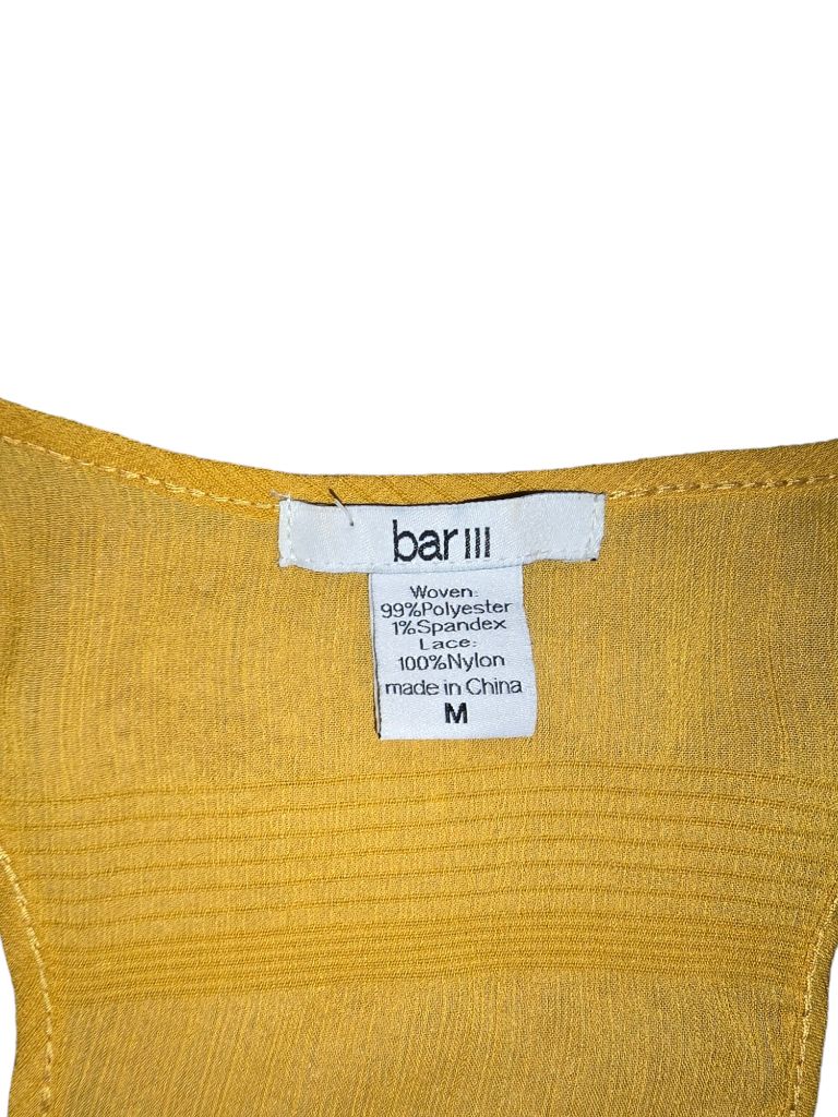 Women's Bar III Mustard Yellow Lace Trim Sheer Tank Top - Size M