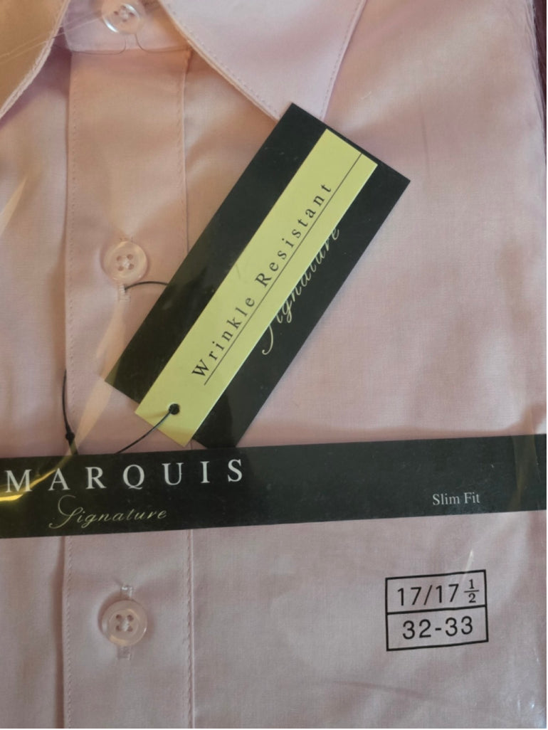 Marquis Men's Blush Pink Long Sleeve Slim Fit Dress Shirt 17-17 1/2, 32/33