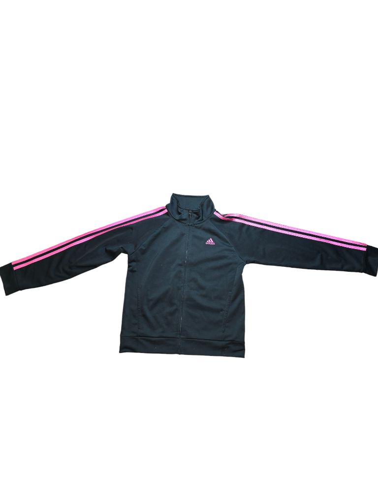 Girls Adidas Tracksuit Black Pink Stripe Size Large 14