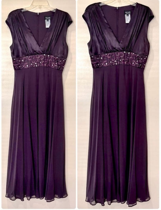 Women's XScape Purple Plum Beaded A-line Drop Waist V- neck Dress Size 16