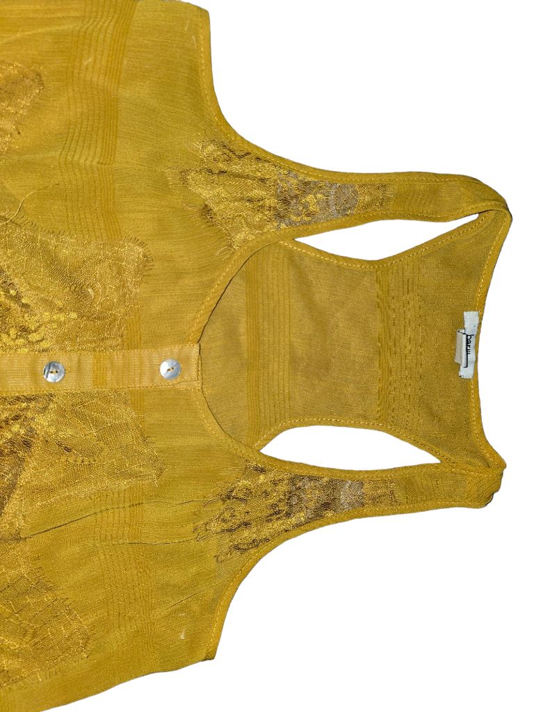 Women's Bar III Mustard Yellow Lace Trim Sheer Tank Top - Size M