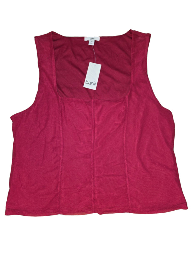 Women's Square-Neck Mesh Tank Top 2X Dark Pink Fuschia Corset Style