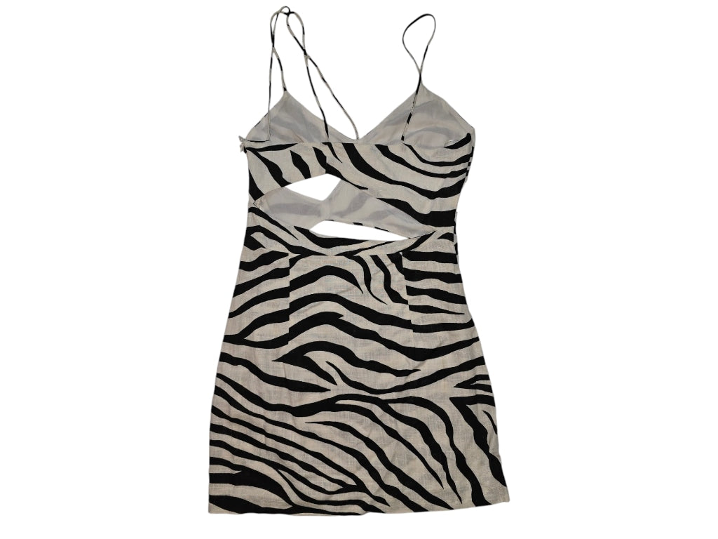 Women Zara Linen Dress Mini White Black Zebra Print Size M Strappy Cutout