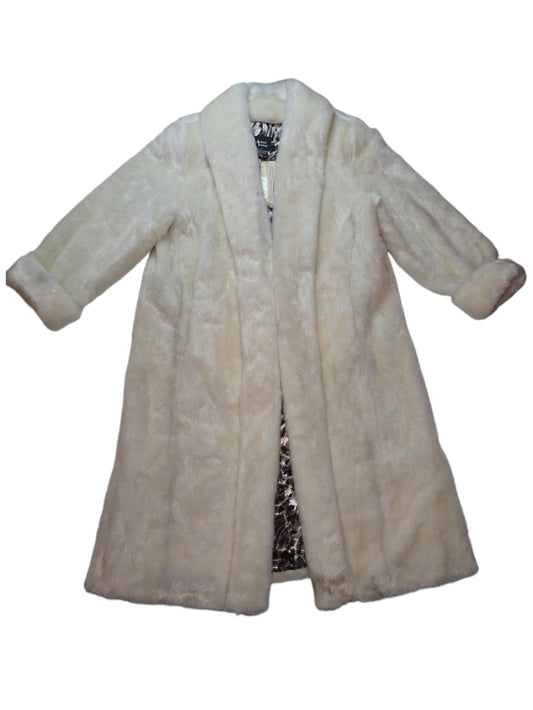 Rare Vintage Women's Dennis Basso White Ivory Mink Faux Fur Long Coat Size 1x