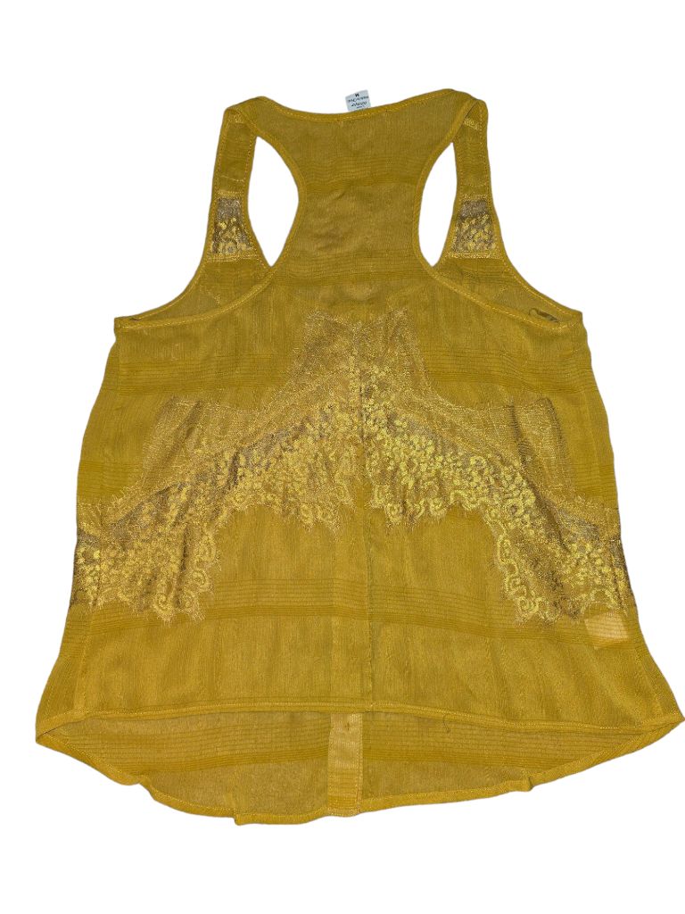 Women's Bar III Mustard Yellow Lace Trim Sheer Tank Top - Size M