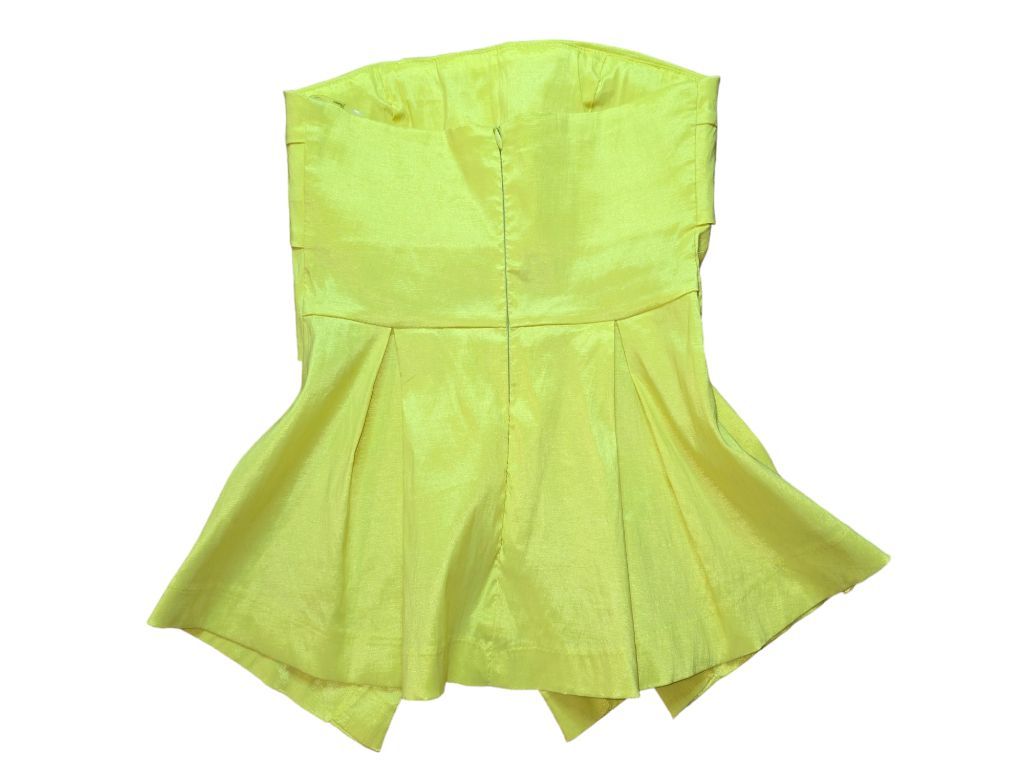 Women's Daisy Yellow Strapless Ruffle Starpless Top Shiny faux satin