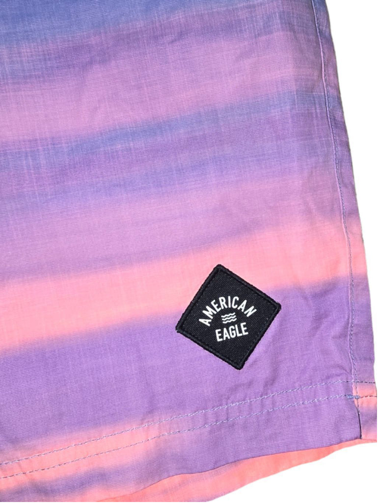 Vintage Men's American Eagle Purple and Pink Striped Swim Trunks Size XS