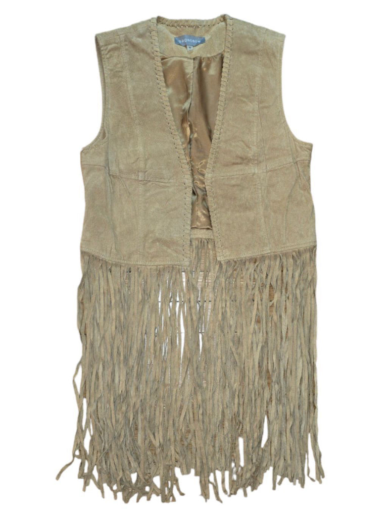 Women's Bagatelle Brown Fringe Suede Vest Size M Genuine Leather Festival