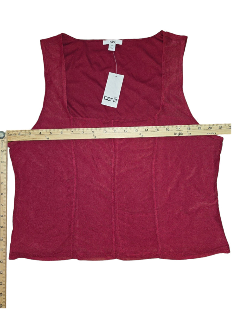 Women's Square-Neck Mesh Tank Top 2X Dark Pink Fuschia Corset Style