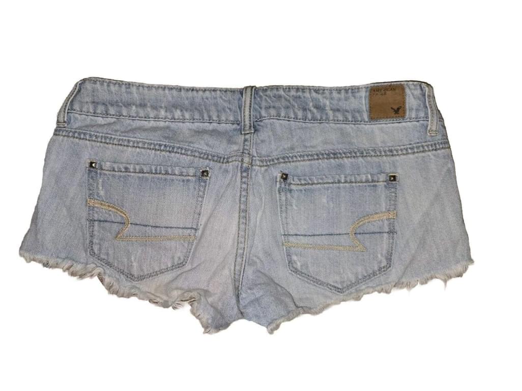 Y2K American Eagle 'Live Your Life' Distressed Studded Short Shorts SZ 6