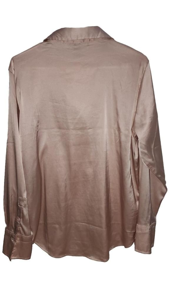 H&M V-neck blouse in woven fabric with a sheen. Long Sleeve Light Pink