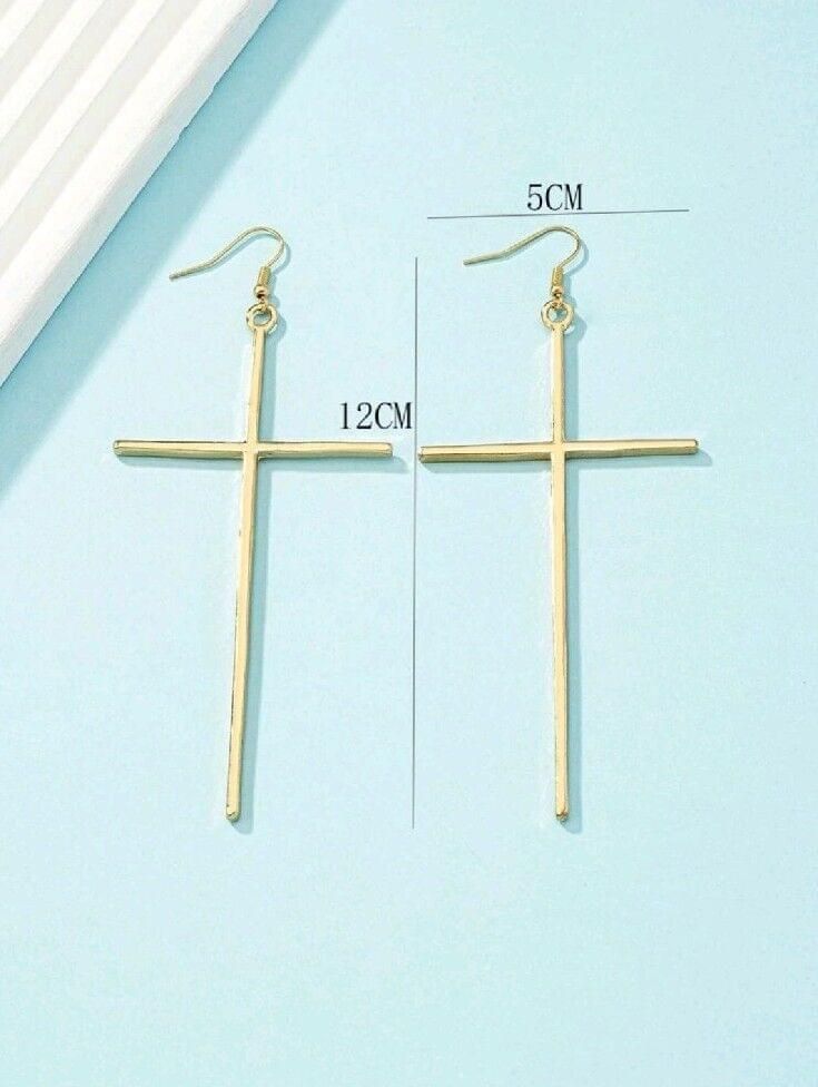 Cross Drop Gold Metal Earrings