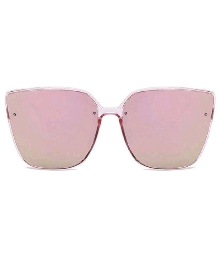 Women's Oversize Rimless Cat Eye Sunglasses With Pink Colored Mirror