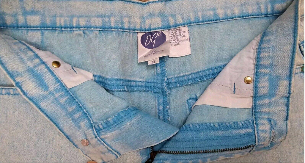 DG2 DIANE GILMAN Flourescent Blue Turquoise Stretchy High Waist Jeans SZ 4 TALL