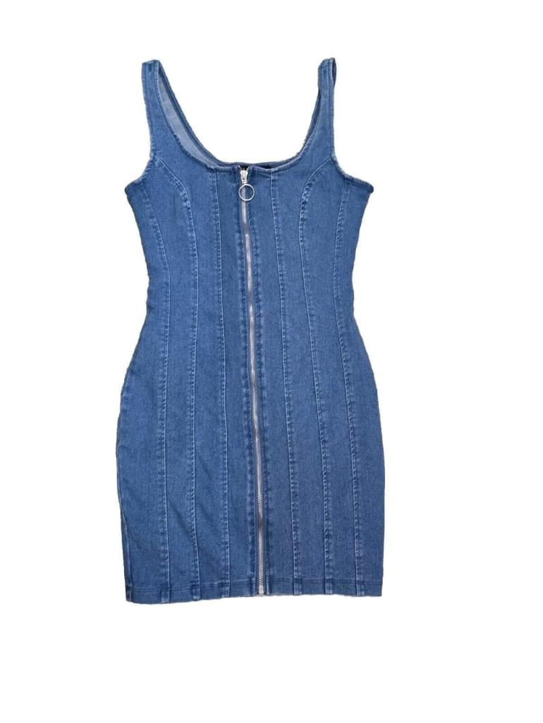 Haute Monde Sleeveless Denim Jean Mini Bodycon Stretchy Dress Small