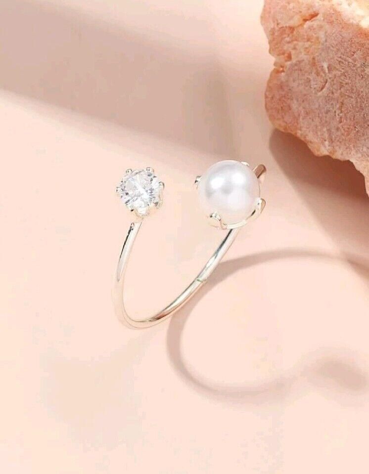 Fashion Ring Jewelry Silver Faux Pearl Diamond Silver