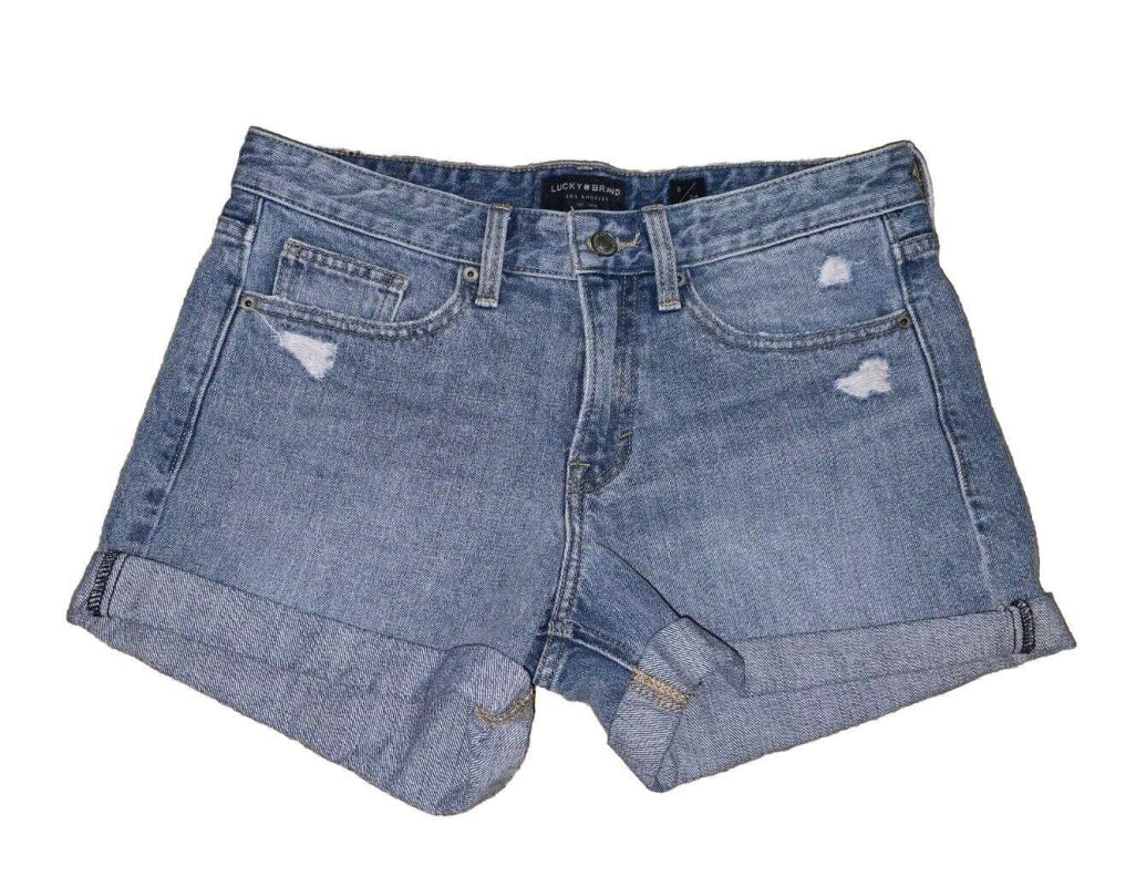 Lucky Brand Mid Rise Boyfriend Short Denim Jean Shorts Distressed Size 6 / 28