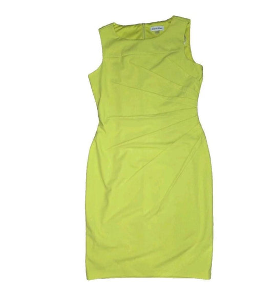 CALVIN KLEIN SHEATH DRESS, Ruched Pleated Side, Sleeveless lNeon Green, SIZE 4